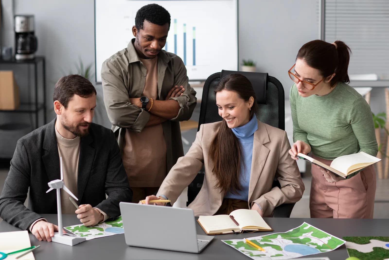 Diverse team collaborating on sustainability and operations strategy